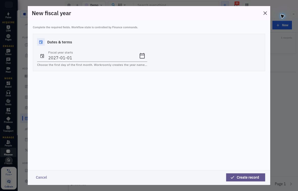 New fiscal year with the single Fiscal year starts input