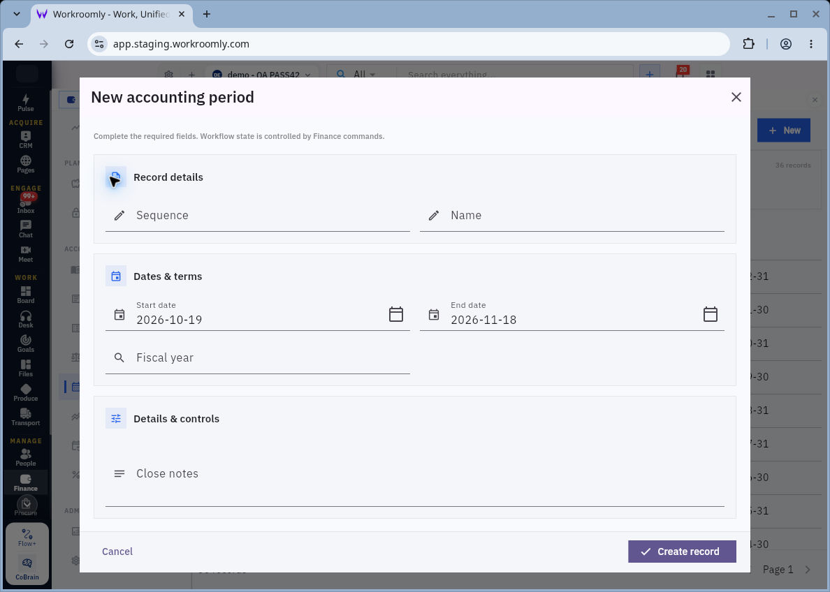 Enter the actual period boundaries and select its existing fiscal year rather than accepting date prefills.