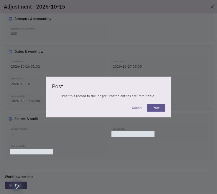 Post confirmation with the explicit immutable-entry warning