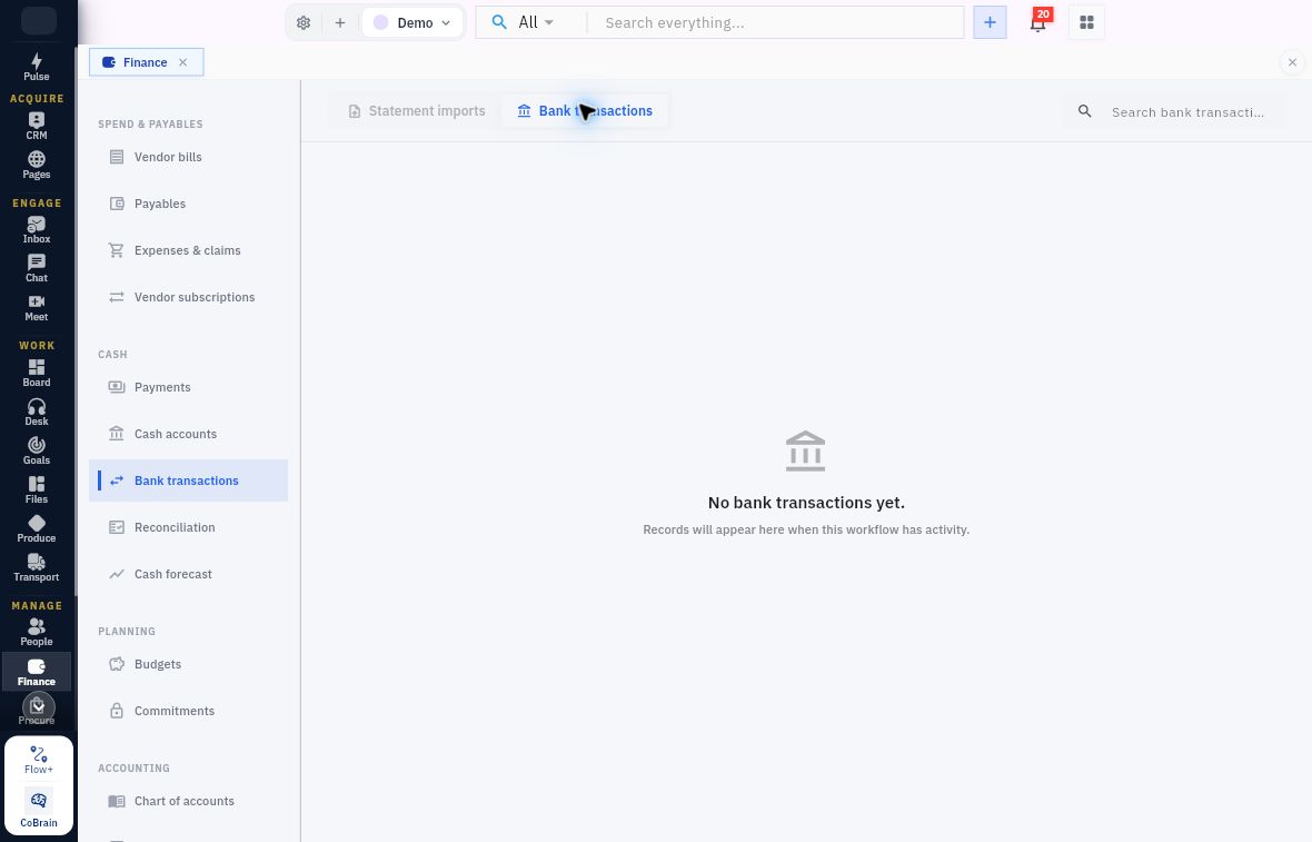Current Bank transactions tab showing its search and settled empty state