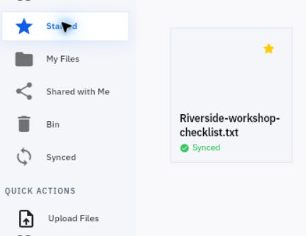Starred navigation and an example file card displaying Synced