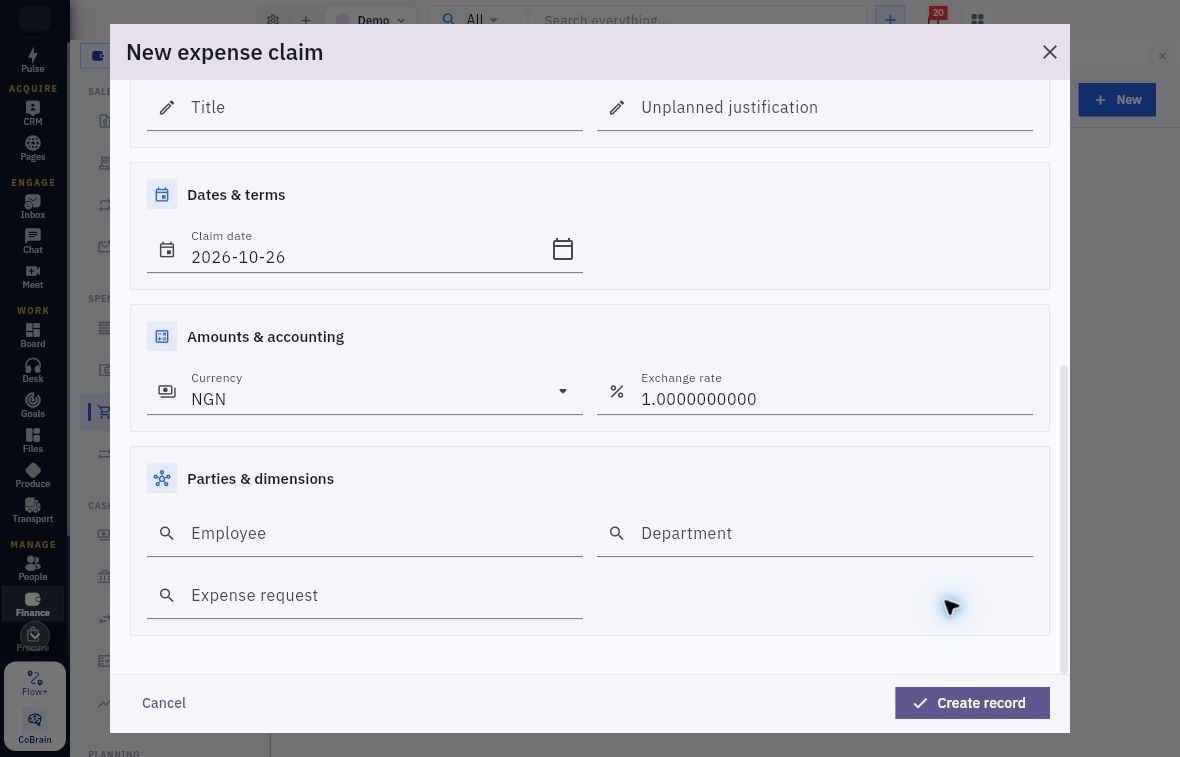 Example claim lower fields and employee relationships