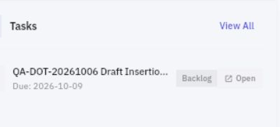 Tasks provides a specific item and View All navigation. Confirm the destination and its filters before comparing the broader Board list.