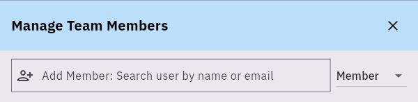 Manage Team Members provides an identity search and a separate Member selector