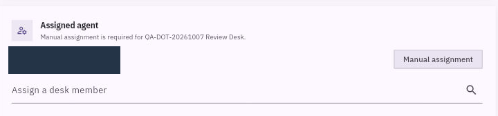 Use the ticket’s Assigned agent section to choose an existing desk member. This is separate from the department’s eligible-agent list.