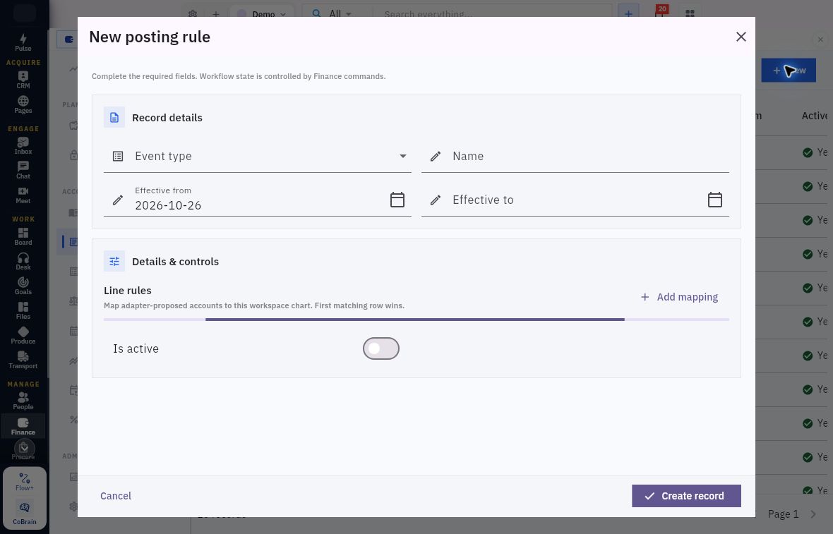 New posting rule event identity effective dates helper and active switch