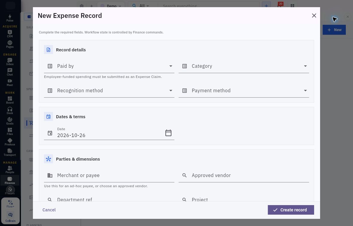 Example direct expense funding and date fields