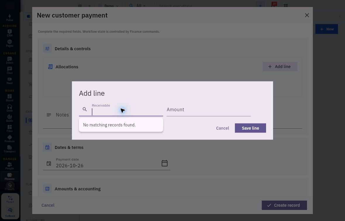 Example receivable picker with no matching records