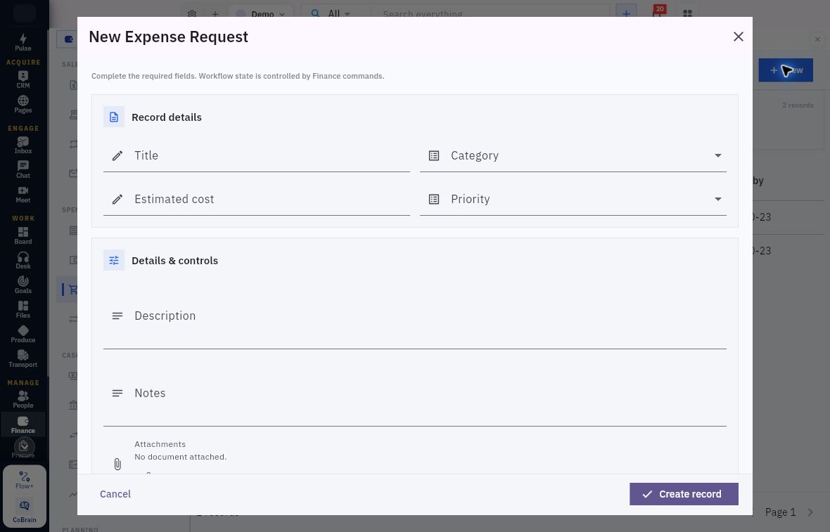 Example pre-spend request upper fields