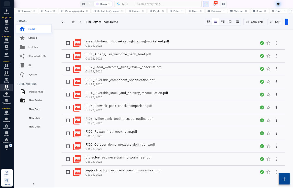 The breadcrumb and full filenames distinguish items in this Demo folder. Browse views and file actions help you find the intended item.