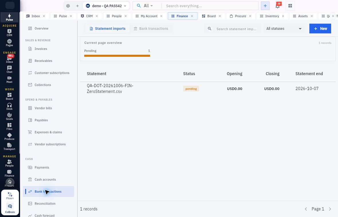 Statement imports register with an existing Pending zero-value training statement