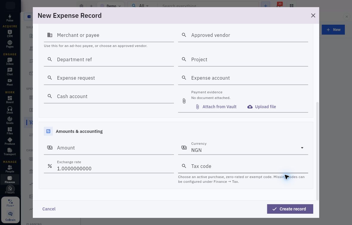 Example direct expense dimensions accounting and payment evidence