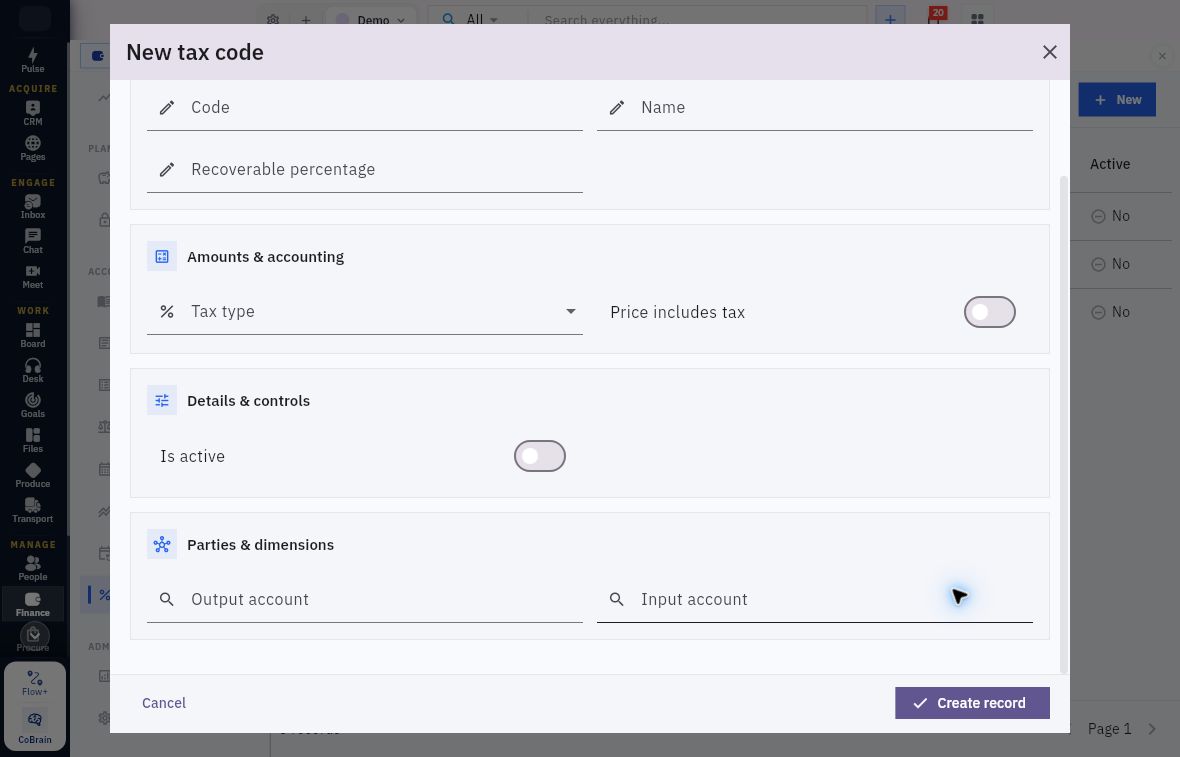 Lower New tax code with Output account and Input account