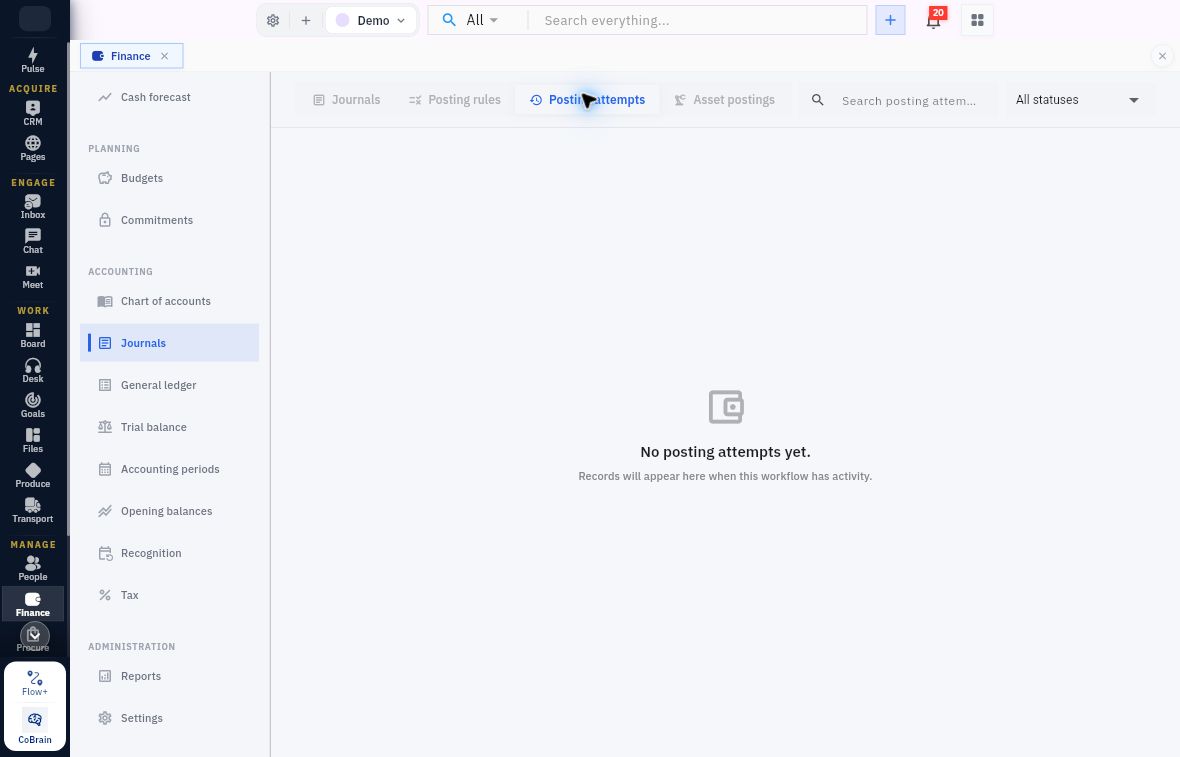 Current Posting attempts tab showing search, status filter and its empty-state message