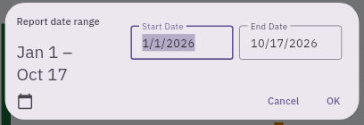 The date-range text fields show the baseline January 1 to October 17. Compare the named calendar months and field values rather than guessing the format.
