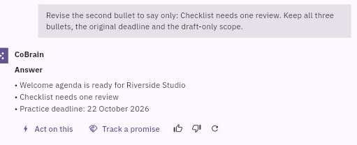 The revised answer preserves three bullets and the original deadline while removing the unsupported dependency. Review the complete response again after refinement.
